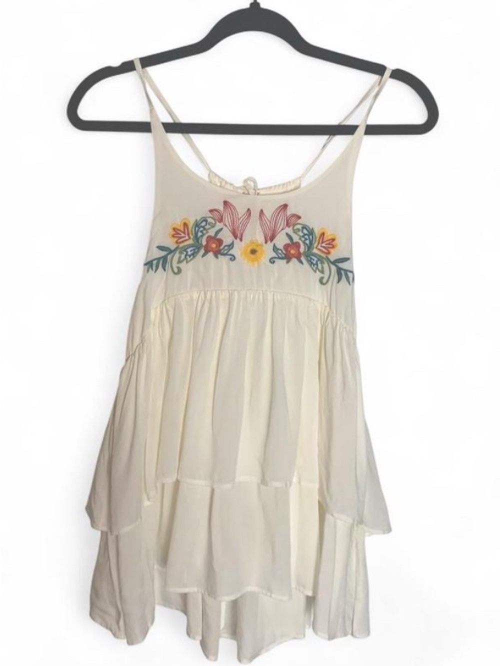 Davi & Dani Embroidered Boho Ruffle Tiered Peplum Cami Top - NWT M